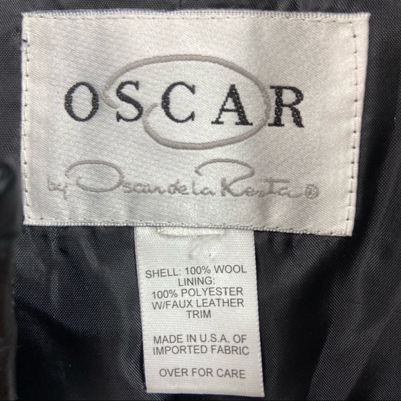 Oscar de la Renta wool blk & wht chevron zip coat - Picture 8 of 12